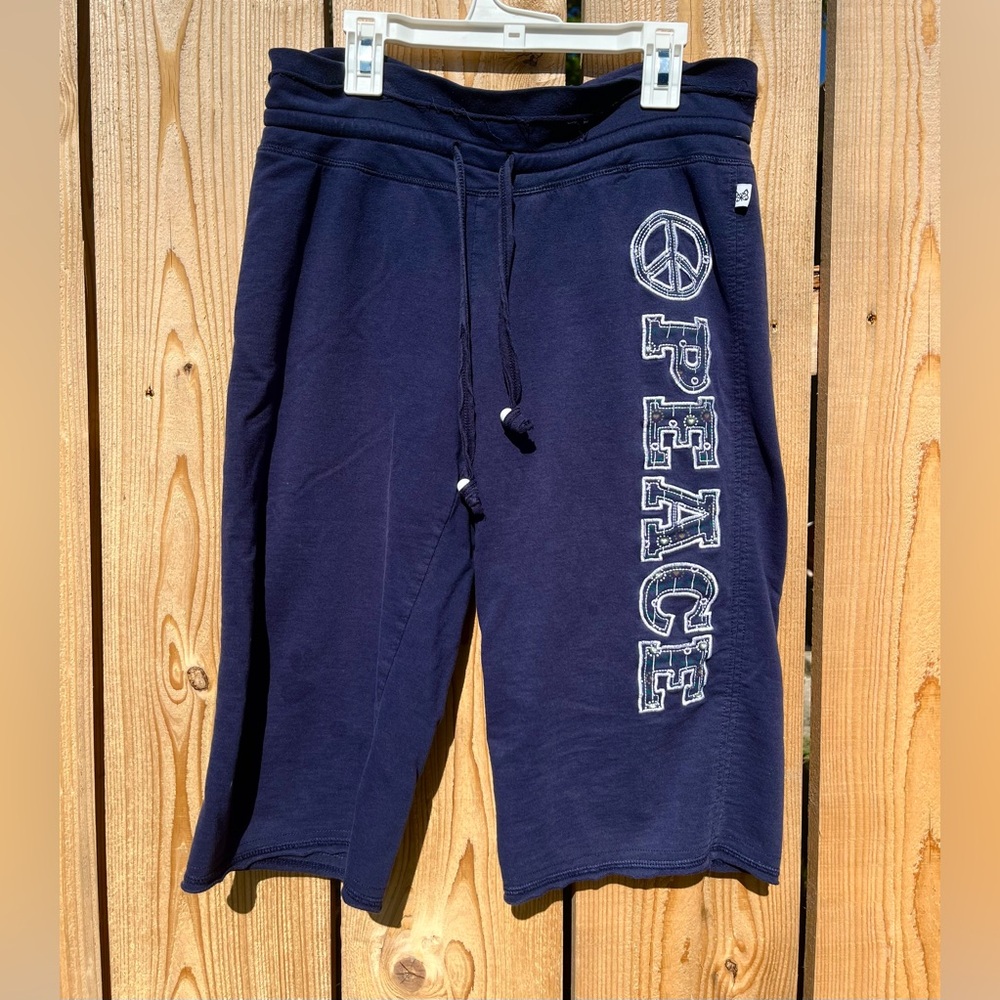 Y2K 2000s Vintage Self Esteem Capris Sweatpants PEACE Embroidery Hippie Boho SzM